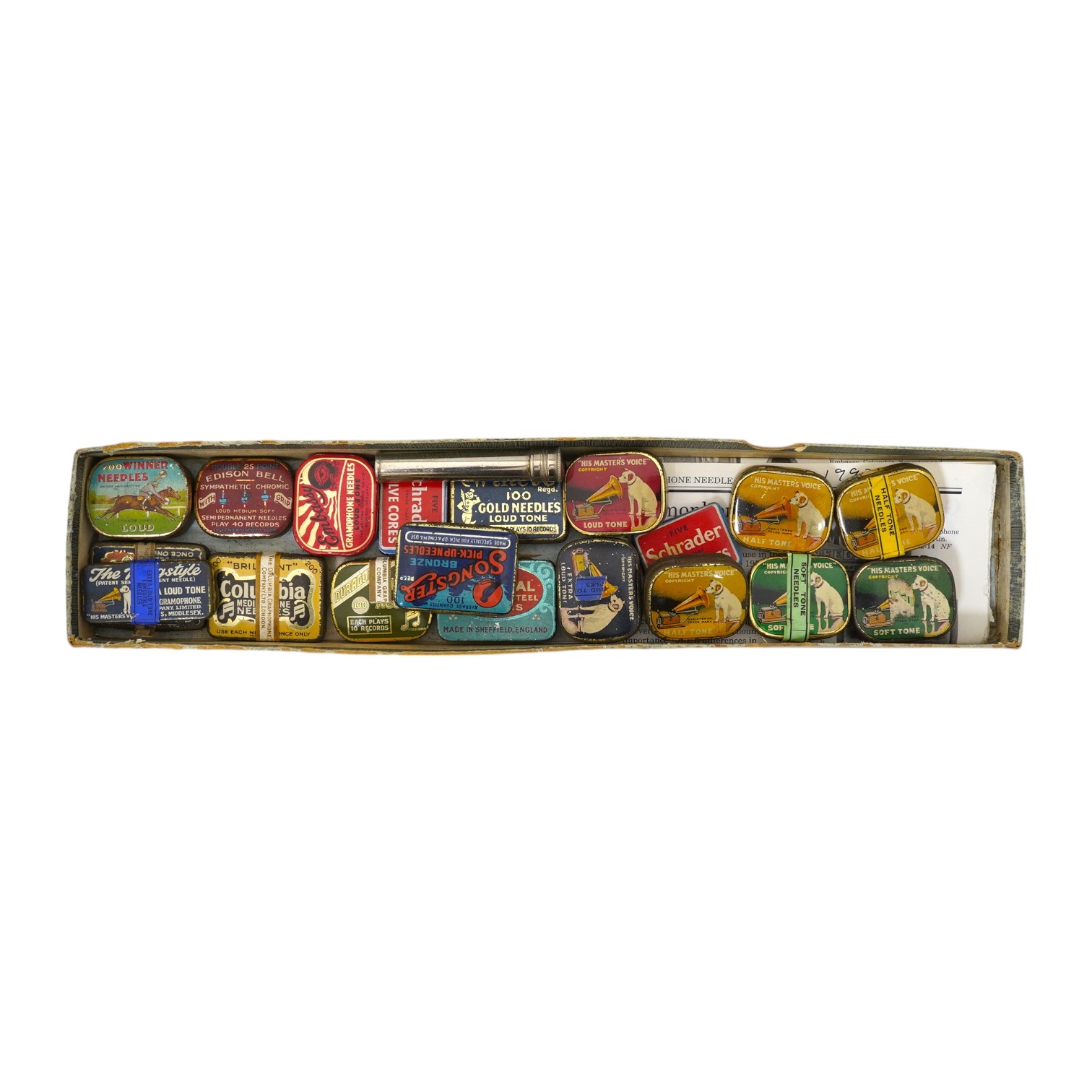 A collection of gramophone needle cases, many with contents. Condition - fair.
